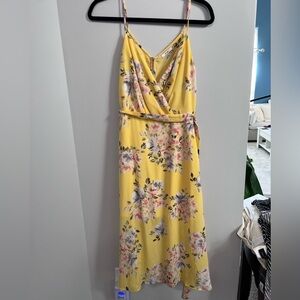Mi Ami Yellow Pink Wrap Midi Sundress, Size M